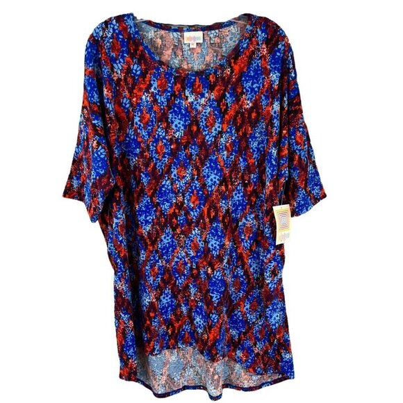 LuLaRoe Size XS Irma Top Shirt Red Blue Print - Picture 1 of 3